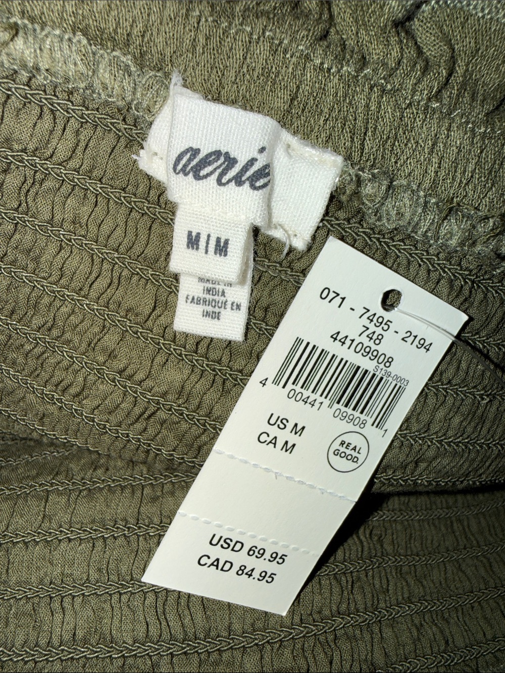Aerie At The Barre Smocked Dress Military Green NWT Size Medium - Picture 2 of 7